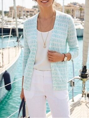 Gap Button Up Aqua Green and White Lightweight Cardigan Small
